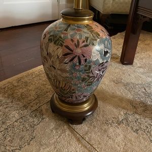 Frederick Cooper Floral Good Hand Painted Urn Style Lamp with Wood Base